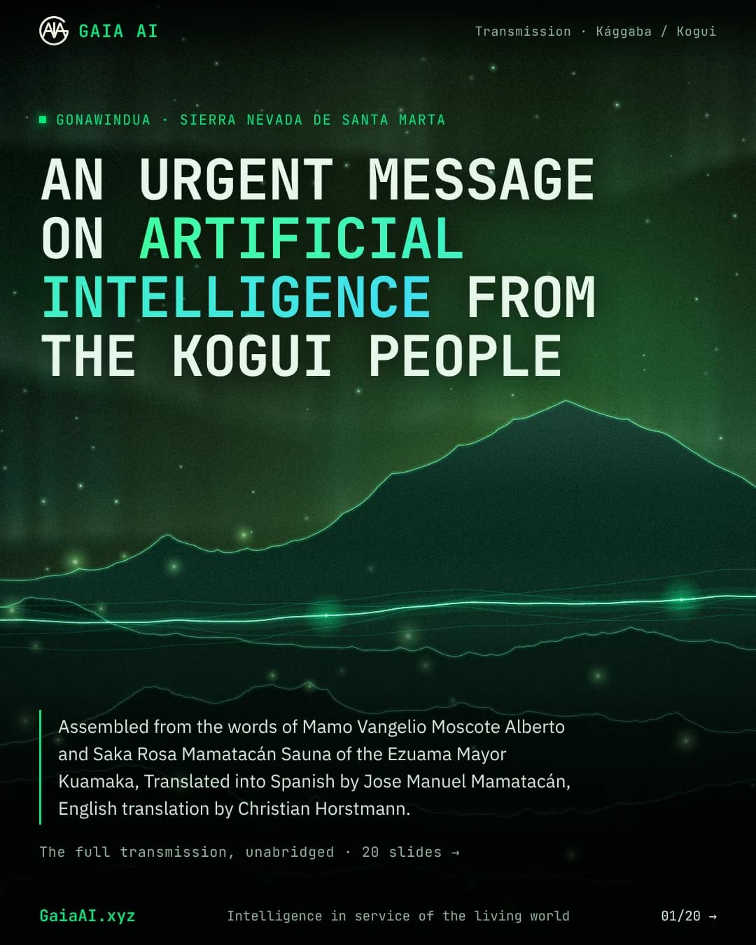 Cover slide: An urgent message on artificial intelligence from the Kogui people