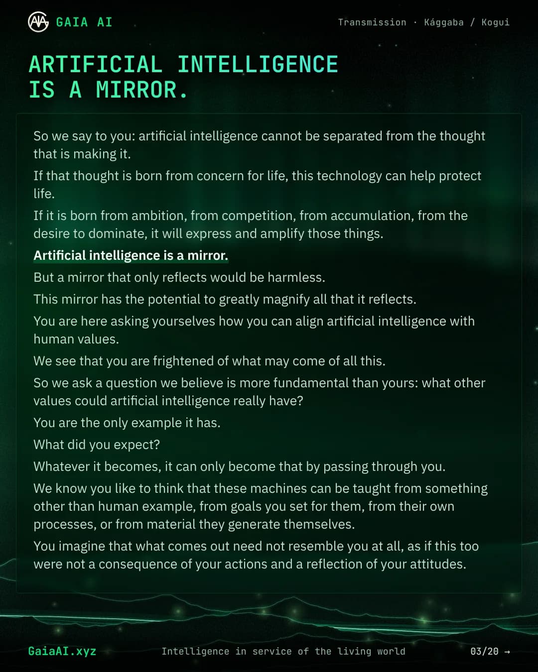 Slide 3 of 20: “Artificial intelligence is a mirror.”